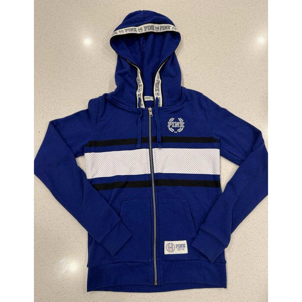 Victoria's Secret Pink Perfect Fleece Full-zip Hoodie Jacket Blue XS 36010898